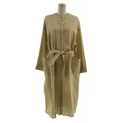 チャオパニック ティピー CIAOPANIC TYPY ワンピース バンドカラー スキッパー 長袖 ロング丈 リボンベルト リネン混 ベージュ ONE