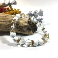 水晶&ハウライト　パワーストーン ブレスレット 天然石 8mm（ゴールド）レディース 女性  数珠ブレス 開運 プレゼント ギフト  [5]　 
