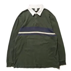 00's オールドネイビー ワイドピッチボーダー ヘビーウェイト コットン ラガーシャツ (L) 緑×紺系 00年代 旧タグ オールド 2003年 Y2K アメリカ古着 USED  ビンテージ ヴィンテージ