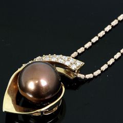 『USED』K18 黒蝶真珠 ネックレス ダイヤモンド0.32ct 9.5g