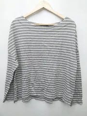 ◇ Θ nano universe ボートネック　ボーダー 長袖 Tシャツ カットソー サイズF グレー　ホワイト レディース P  【1409250037634】