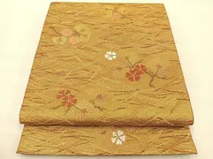 平和屋着物◎六通柄袋帯　唐織　草花文　金糸　正絹　逸品　BAAT4929hz