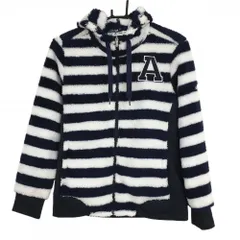 【美品】アディダス ボアジップパーカー ネイビー×白 ボーダー 袖ロゴ刺しゅう レディース M/M ゴルフウェア adidas