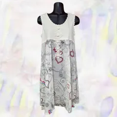 ScoLar　スカラー　ワンピース　アイボリー　レディース　花柄　ハート　ノースリーブ　チュニック　レース　透け感　ギャザー