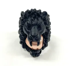 【鑑定済み】 GUCCI グッチ ミケーレ期 ライオンヘッド インターロッキングGロゴ リング 13号 メタル ブラック × ブロンズ イタリア製