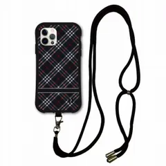 [iPhone15] スマホショルダー付 iPhone16 i-coronケース アイフォン 15 Pro Plus Pro Max 14 13 12 スマホケース ショルダー タイプ 背面保護 耐衝撃 ブラック チェック かわいい