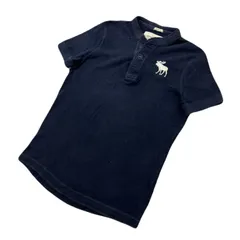 Abercrombie&Fitch ポロシャツ メンズ M ダークネイビー 【 ムース 刺繍 】 紺色 ヘンリーネック アバクロンビー＆フィッチ ●EB347