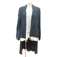 アクシーズファム axes femme ニット カットソー レース 長袖 切替 M ライトグレー 紺 ネイビー /MN