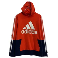 adidas ロゴスウェット パーカー L キッズ 150～ レッド ネイビー ホワイト アディダス プルオーバー 古着卸 アメリカ仕入 a701-5940