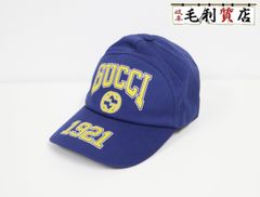 グッチ GUCCI 773135 カレッジベースボールキャップ インターロッキング 1921 ブルー コットン Mサイズ 未使用 帽子