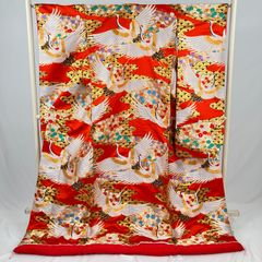 6k984 色打掛 正絹 袷 花嫁衣裳 折り鶴 刺繍 赤 金色 銀色 白 花柄 