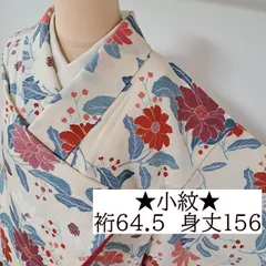 【小紋】裄64.5 身丈156 袖48.5　正絹　袷　アイボリー地系色に大きな花　め11S08　k2513