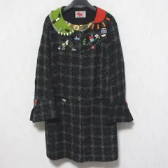 【美品】 アルベロベロ ロングコート ウール 刺繍 ぶたさん ブラック 美品】 アルベロベロ ロングコート ウール 刺繍 ぶたさん