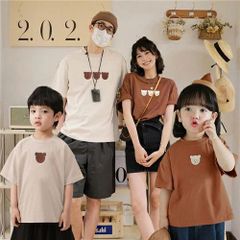 親子 ペアルック 未使用ｔシャツ ペア 白 杏色 即購入OK コーヒー クマ 夏服 親子コーデ 赤ちゃん 親子ペアｔシャツ 半袖 コーデ 夏 家族 お揃い tシャツ ブランド 大人 子供 お揃い 3人 親子 おそろい プレ