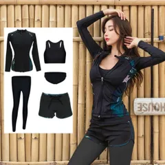 【Y&Y&Y 】ラッシュガード5点黒カジュアルシンプル体型カバー韓国水着タンキニセクシー大人気