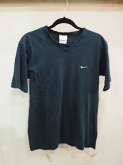 USA製◆90's NIKE（ナイキ）Tシャツ　Vネック ロゴ刺繍（S）ブラック◆