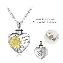 【在庫限り】【普通郵便発送】 ネックレス ひまわり ハート シルバー 向日葵 遺骨ネックレス チェーン付