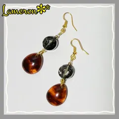 ハンドメイド 茶マーブルピアス no.97