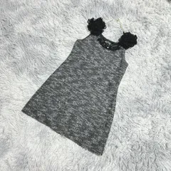 【良品】Rosy Pink  ひざ丈ニットワンピース  ノースリーブ  ビジュー  (3)  エレガント  レトロ  レディース  グレー系  灰色【送料無料】