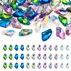 新品 Beadthoven ガラスチャーム 多面カット キラキラ 約36個/箱 6色 ポリゴン ファセットガラス ペンダントパーツ 飾り用ビーズ シルバーメッキボトム カラフル 可愛い サンキャッチャー ジュエリー作成 アクセサリー材料 手芸クラフト用 DIY