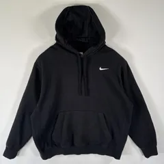 古着 ナイキ NIKE パーカー スウェット フーディ プルオーバー ワンポイントロゴ刺繍 大きいサイズ XL  ブラック メンズ