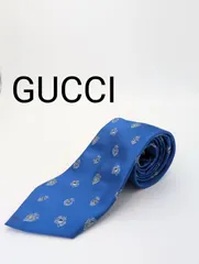 【24時間以内発送】グッチ　GUCCI　ネクタイ　ロゴマーク柄　ブルー
