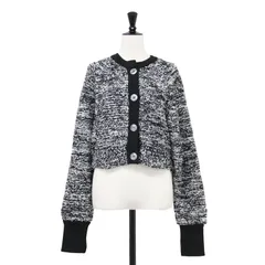 Adam et Rope アダムエロペ カーディガン ブラック系 サイズ:FREE / 24春夏 ミックスツイード ニット カーディガン / プルオーバー 長袖 ショート丈 テープヤーン素材 / トップス セーター 羽織り【レディース】【中古】