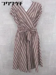 ◇ ◎ STRAWBERRY-FIELDS ウエストリボン付き フレンチスリーブ 膝下丈 ワンピース サイズ2 ブラウン系 レディース  【1002802079344】