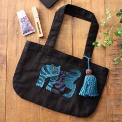 トートバッグ レディース おしゃれ 軽量 軽い 刺繍 ランチバッグ 内ポケット タッセル コットン かわいい デザイン CHIZURI刺繍 コットンミニバッグ