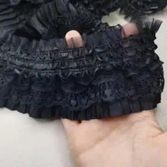 トカリリ レース 手芸用品 DIY 衣装 パーティー装飾 ウェディング クラフト 飾り 素材 ハンドメイド用(黒 #4,  ２ｍ)