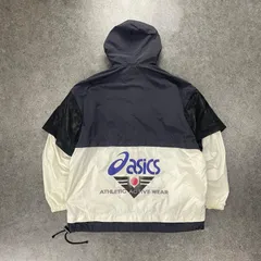 日本製 90s Vintage asics Windbreaker Half-Zip Nylon Anorak Parka Jacket アシックス ウィンドブレーカー ハーフジップ ナイロン ジャケット アノラック パーカ バイカラー テック系 L〜O