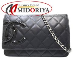 【中古】CHANEL シャネル ウォレットチェーン A46646 チェーンウォレット カンボン ラムスキンxエナメル ブラック レディース /181599