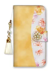 AQUOS R8 SH-52D ケース 手帳型 アクオスR8 スマホケース パール デコ付き ストラップ付  おしゃれ 花柄 ツートーン お花 かわいい フラワー ピンク ブルー 水色 カラー03