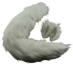 コスプレ きつね 狐の尻尾と耳のセット キツネ しっぽ 75cm 白 