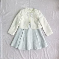 美品 hiromichi nakano ヒロミチナカノ 女の子 子供用 スーツ ジャケット ワンピース 120㎝ ホワイト ブルー チェック レース リボン パール かわいい 発表会 結婚式 セレモニー フォーマル 入園式 入学式 春 夏