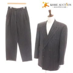 ■ ジャンニヴェルサーチ ダブルスーツ セットアップ トップス ボトムス ピークドラペル 裾ダブル ストライプ メンズ ダークグレー
