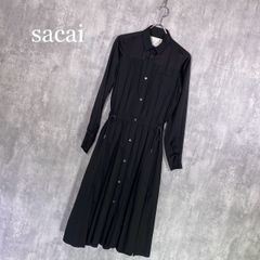 美品 サカイ ニットドッキング シャツワンピース ケーブル ネイビー