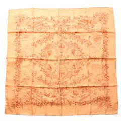 エルメス カレ90 シルク Au Pays de Cocagne 楽園にて スカーフ 花柄 ベージュ【中古】