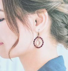 水晶×ピンクトルマリン×ヘマタイトのサークルピアス / 金属変更無料✰