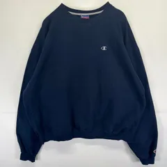 古着 チャンピオン Champion スウェット トレーナー 前V ワンポイントロゴ刺繍 プルオーバー 大きいサイズ 2XL  ネイビー メンズ