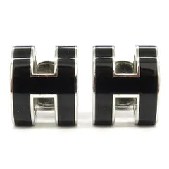 【栄】エルメス ピアス ポップアッシュ H型 ロゴ ブラック シルバー SV メタル レディース 小物 アクセ