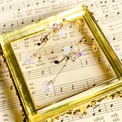 ティアドロップガラス　ト音記号と音符　ピアス　イヤリング