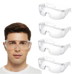新品 [MANJIAMEI] 4個入 保護メガネ 透明 防塵眼鏡 ゴーグル 耐衝撃性 曇り止め 保護用アイゴーグル 防塵ゴーグル 眼鏡の上から 保護眼鏡 実験 作業用ゴーグル 安全ゴーグル 軽量 男女兼用