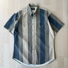 Flying Ranchwear アメリカ製 USA製 青 ストライプ柄 ヴィンテージシャツ デニム風