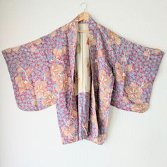 Japanese Vintage Haori Long Plum pattern Silk Kimono Jacket Old-ⅽloth 長羽織 羽織 正絹 赤系 梅尽し 古布 時代布 一点物 大正浪漫 和洋折衷