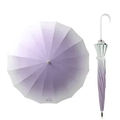 Tanosimi 日傘 完全遮光 uvカット 遮光率 100% UPF50+ レディース 長傘 雨傘 16本骨 軽量 耐風 丈夫 超撥水 雨具 台風対策 梅雨対応 スポーツ観戦用 おしゃれ 可愛い 晴雨兼用 (ライトパープル)