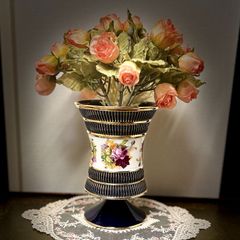 イタリア　ハンドメイド　コバルトブルー　ローズ柄　花瓶　ベース　ヴィンテージ　雑貨