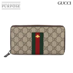 グッチ GUCCI GGスプリーム ラウンドファスナー 長財布 ベージュ ブラウン 408831 シルバー 金具 シェリーライン Wallet 90248668