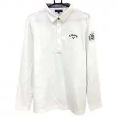 ★SALE価格★【美品】キャロウェイ 長袖ポロシャツ 白×ネイビー ロゴ刺しゅう ネック内側チェック メンズ LL ゴルフウェア Callaway