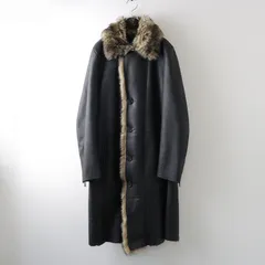 新品同様 希少 コレクション商品 エンポリオアルマーニ EMPORIO ARMANI ファー付きラムムートンロングコート 46 黒-.【2400014352535】